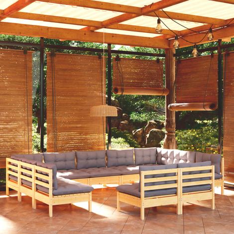 11-tlg. Garten-Lounge-Set mit Grauen Kissen Kiefer Massivholz vidaXL (1/5)