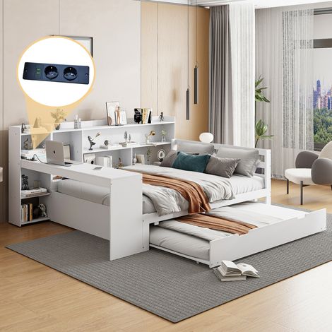 struttura letto 140x200 con scrivania USB estraibile OKMYHOME (1/5)