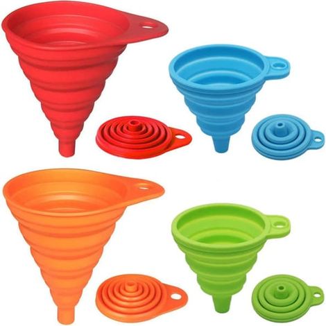 Set di 4 imbuti pieghevoli in silicone per liquidi e polveri. (1/5)