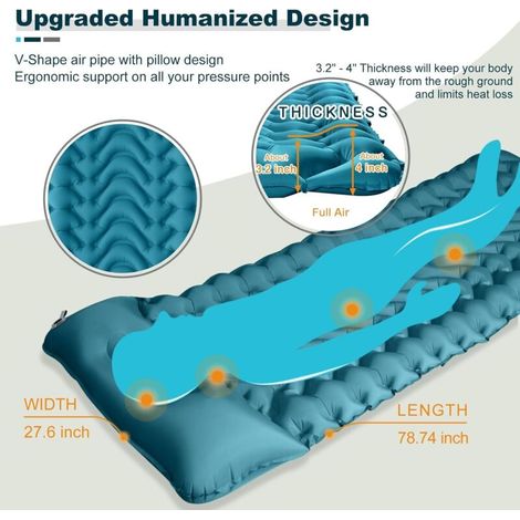Matelas de Couchage Camping Auto-Gonflant Ultraléger, Épais avec Oreiller Pliable, Tapis Iso Thermique pour Tente
