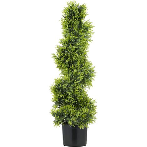 Décoration sans Arrosage Arbuste Topiaire Cyprès Artificiel 90 cm Spirale 693 Feuilles avec Pot pour Intérieur (1/5)