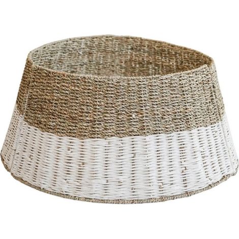 Round Foldable Wicker and White Tree Skirt - L60 x W60 x H26 cm - White