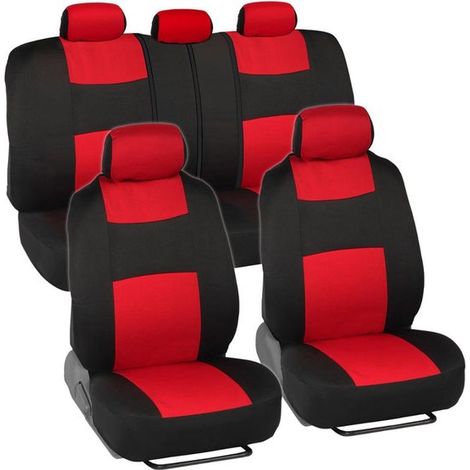 Set completo di coprisedili per auto, per sedili anteriori e posteriori, facili da installare, accessori per auto, camion, furgoni e SUV, grigio/nero (1/5)