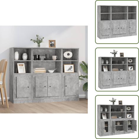 Highboards 3 Stk. Betongrau Holzwerkstoff - Sideboard - Hochschrank - Wohnzimmermöbel - Beton Grau - Holzwerkstoff (1/5)