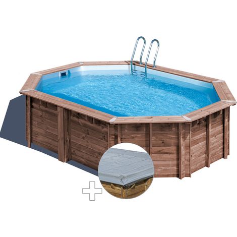 Kit piscine bois Gré Bambu 5,35 x 3,35 x 1,36 m + Bâche hiver