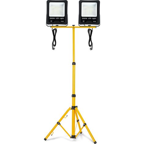 Hengmei – Projecteur portatif LED 2x200W blanc chaud – Étanche IP66 pour chantiers humides – Trépied télescopique inclus – 50 000 heures de durée de vie