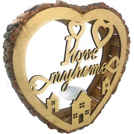 Portacandela in Legno a Forma di Cuore in Corteccia per Candela con Base in Metallo candeliere Arredamento Rustico Shabby Chic (1/4)