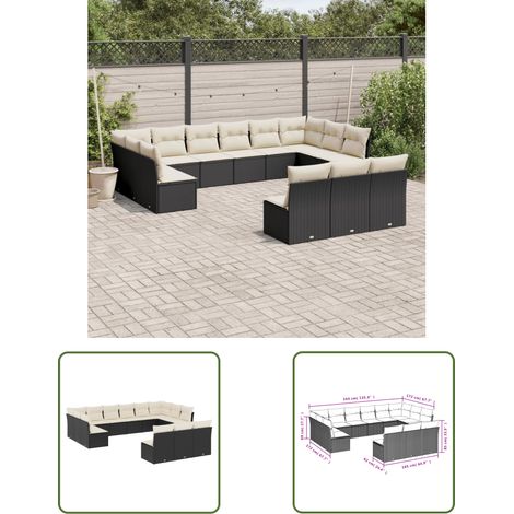 The Living Store 13-tlg. Garten-Sofagarnitur mit Kissen Schwarz Poly Rattan - Gartensofas - Outdoor Möbel - Lounge Set - Gartenlounge - Rattan Sofa (1/3)