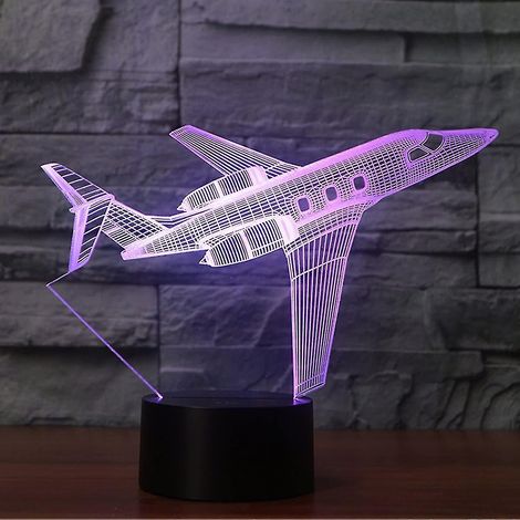 Lampe de bureau USB en forme d'avion à réaction, lampe 3D LED à 7 couleurs changeantes, veilleuse 3D tactile pour chambre d'enfant (1/2)