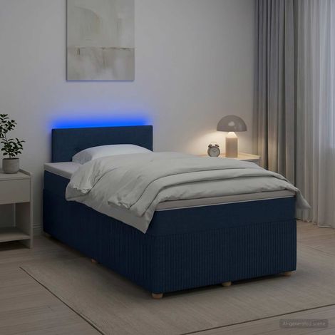Cama box spring con colchón con cabecera Azul 120 x 200 cm Tela (1/5)