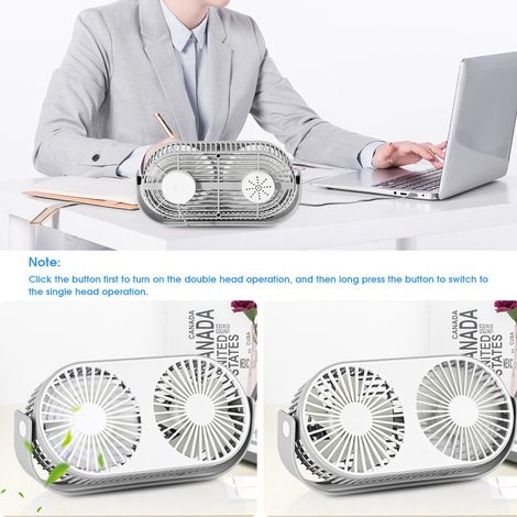 Ventilateur de bureau USB à double tête, 3 vitesses, ultra silencieux, rotation à 360° vers le haut et vers le bas, idéal pour la maison (1/5)
