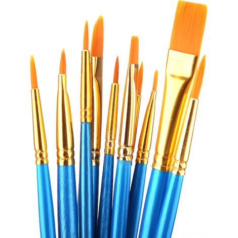 Ensemble de 10 pinceaux en nylon pour dessin et peinture pour enfants, kit de pinceaux aquarelle (1/5)