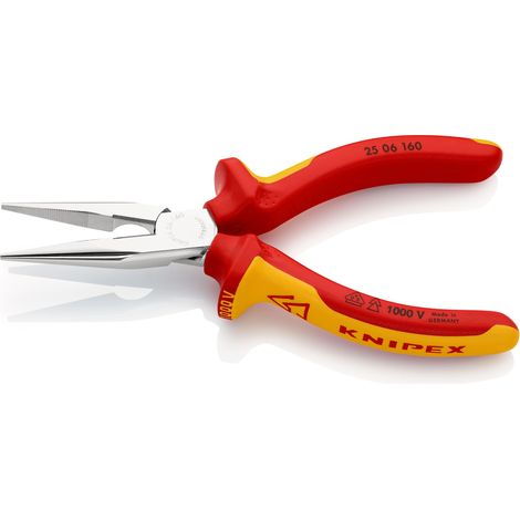 KNIPEX 25 06 160 Pinza per meccanica - con becchi mezzotondi con tronchese (pinza per radiotecnici) isolati con manici rivestiti in materiale bicomponente, collaudati VDE cromata 160 mm