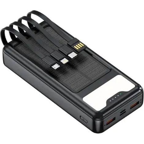 TRADE SHOP - Power Bank Solare A Ricarica Rapida 12000mah Con Porte Usb Type-c 4 Cavi Integrati Q-dc79 -
