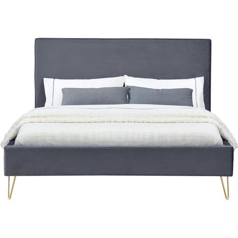 Cama de terciopelo gris y latón de 140 RIVERSIDE