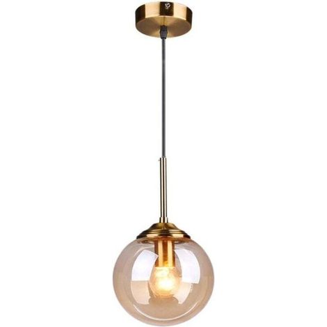 Lampadario vintage con globo in vetro, finiture in ottone, luce calda E27, adatto per sala da pranzo e camera da letto (luce singola, ambra)
