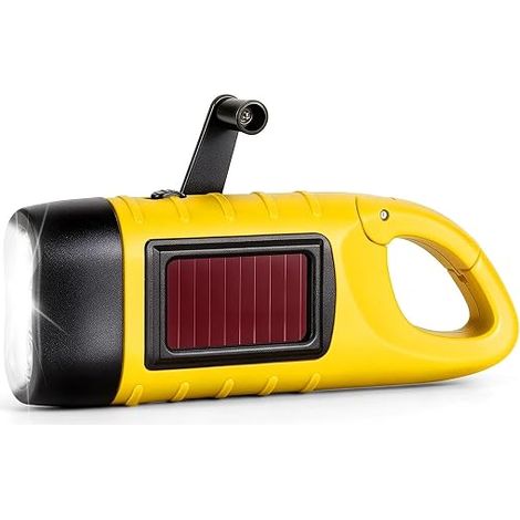 Lampe Torche Dynamo à Manivelle, Lampe Torche Solaire avec Mousqueton (1/5)