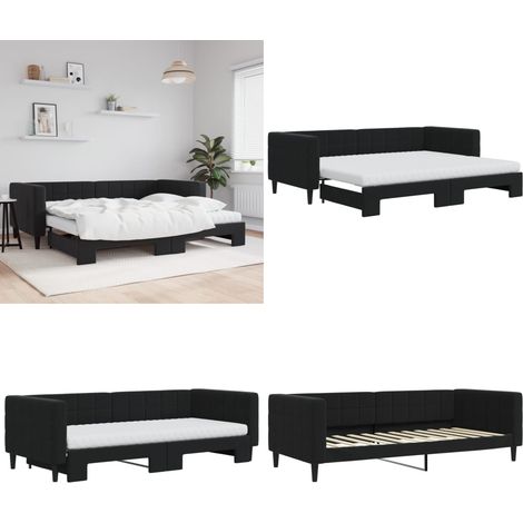 Tagesbett Ausziehbar mit Matratzen Schwarz 90x200 cm Samt - Sofa Bett - Schlafcouch - Gästebett - Ausziehbares Bett - Tagesbett - Home & Living (1/5)