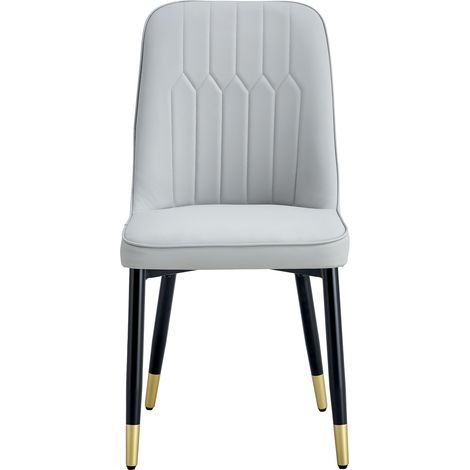 Chaise de salle à manger moderne grise claire avec dossier en PU et pieds en métal noir, lot de 2 (1/5)