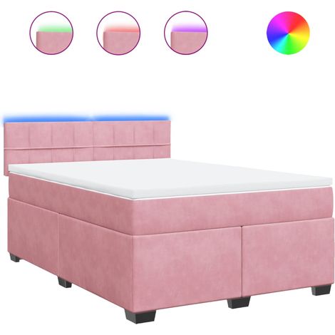 Lit double Lit adulte Sommier à lattes de lit avec matelas Rose 140x190 cm Velours (1/5)