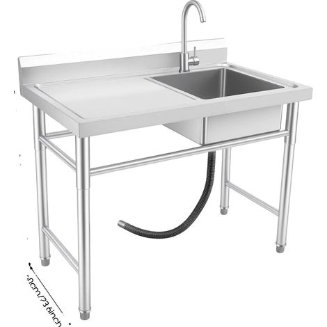Fregadero de cocina, diseño independiente, construcción de acero inoxidable, color plata. (1/2)