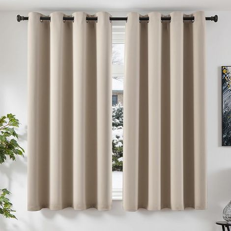 Lot de 2 Rideau Occultant Thermique Isolant 175H x 140L cm,Beige (1/5)
