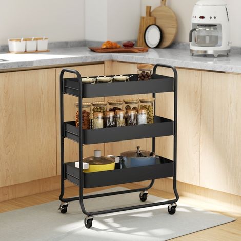 Carrello cucina con ruote 3 ripiani metallo 64,5 cm OKMYHOME (1/5)