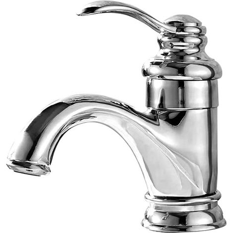 Robinet Salle de Bain Rétro, Monocommande Mitigeur Lavabo en Laiton, Moderne Robinet de Lavabo avec Chaude et Froide Réglable, Chromé 3/8'' (1/5)