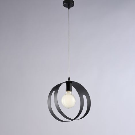 Sospensione in ferro laccato nero con fascia tagliata a laser e cavo regolabile 1 luce H.30 - MAX 130 - Ø20