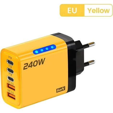 Nouveau chargeur GaN 5 en 1 compatible avec iPhone 16/15 Pro, ordinateurs de bureau et portables Samsung. Adaptateur de charge rapide 240 W et câble de charge 120 W USB-C inclus. (1/5)