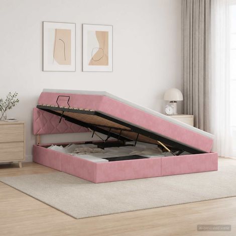 vidaXL Lit de Rangement avec tête de lit Rose 180 x 200 cm Velours (1/5)