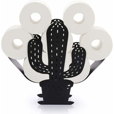 Porte-papier métal cactus - Support pour 8 rouleaux toilette, design déco salle de bain (Noir) (1/5)