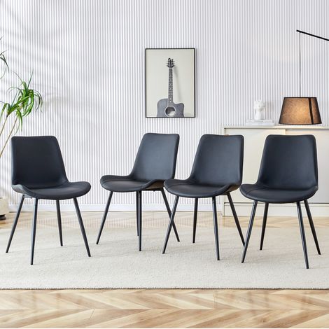 Set di 4 sedie da pranzo in ecopelle e metallo con schienale, nero (1/5)