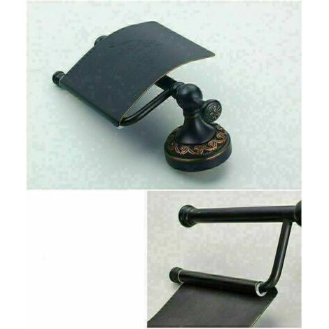 FOREHILL Toilettenpapierhalter mit Klappe, gebürstetes Messing-Antik-Finish, Schwarz (1/4)