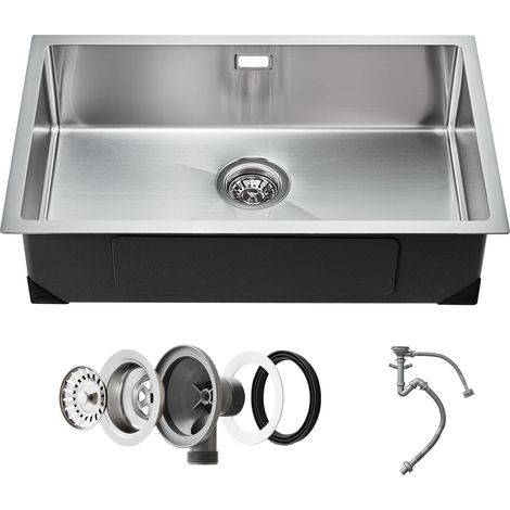 Évier de cuisine, 70 cm, évier sous plan en acier inox 304, évier à encastrer cuve simple avec accessoires, évier de lave-vaisselle ménager pour camping-car, cuisine de préparation, buanderie (1/5)