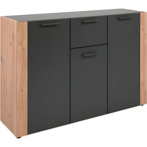 Madia Cento01B con 3 ante e 1 cassetto colore antracite con laterali in rovere artisan 125 cm