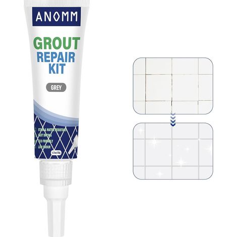 Joint Carrelage, Rénovateur de Joints, Colle Carrelage, Remplissage Répare et Renouvelle, Kit Reparation Carrelage, pour Cuisine, Salle de Bain, Douche, Carrelage (120ml - Gris) (1/5)