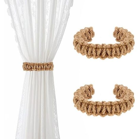 Juego de dos elegantes y rústicos alzapaños tejidos para cortinas de estilo bohemio: accesorios decorativos hechos a mano. (1/5)