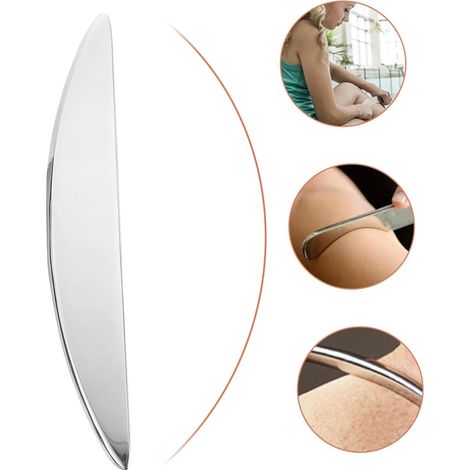 Outil de Massage Corporel en Acier Inoxydable Argenté, Couteau Fascia Confortable et Anti-transpiration pour Jambes et Cou, Massage Relaxant (1/5)