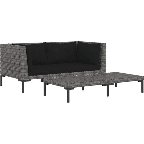 Muebles jardín 3 pzas ratán sintético semicircular gris oscuro vidaXL