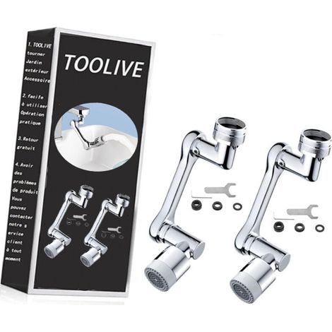 Lot de 2 robinets d'aérateurs universels pivotants à 1080 ° - Extension pivotante - Ventilateur de robinet universel pour robinets de cuisine/salle de bain (1/5)