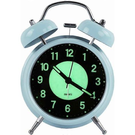 Réveil rétro avec veilleuse, réveil à quartz silencieux pour le matin, réveil de voyage analogique 4 pouces (bleu) (1/5)