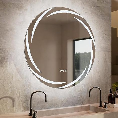 Miroir Salle de Bain Mural Connecté LED Lumineux Anti-Buée Éclairage Intégré 3 Tactiles 80x80 cm (1/5)