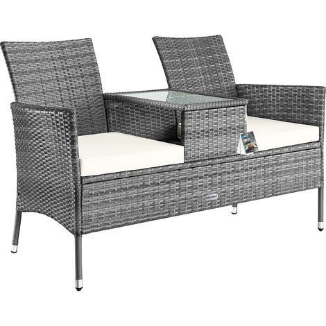 Casaria Panca da Giardino 2 Posti con Tavolino Polyrattan Cuscini 7cm Set da Balcone Terrazza per 2 persone Vari Colori
Grigio (1/8)