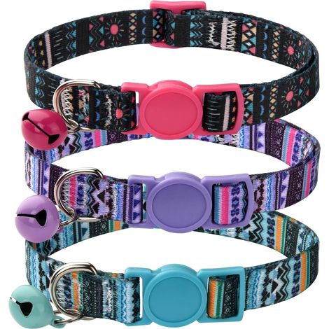 Collier Chats, 3 PCS Réglable Collier pour Chat Chaton Chiot avec Clochette et Boucle de Sécurité, 19-30cm (Set B) (1/5)