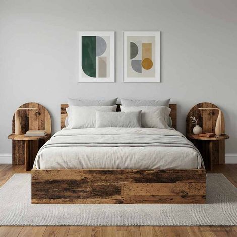 Lot de 2 tables de chevet en bois d’ingénierie, coloris bois ancien, 48 x 49 x 65 cm - PANGIVO (1/5)