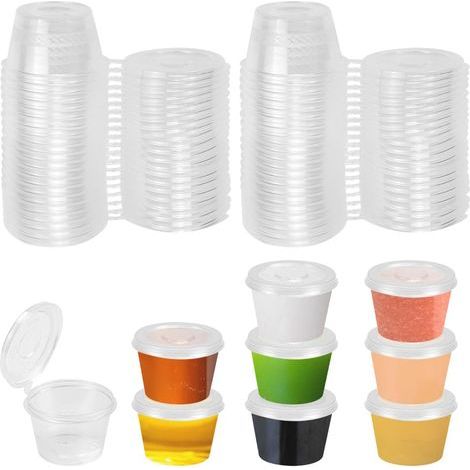 Lot de 100 bocaux de conservation avec couvercles, petits contenants de 28 g, gobelets à sauce anti-fuite, récipients en plastique de 25 ml, gobelets à vinaigrette, boîtes allant au micro-ondes pour s (1/5)