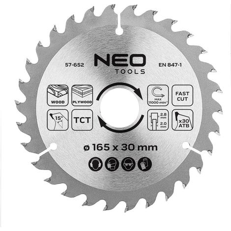 Lame de scie circulaire neo 57-652 carbure 165 mm 30 dents