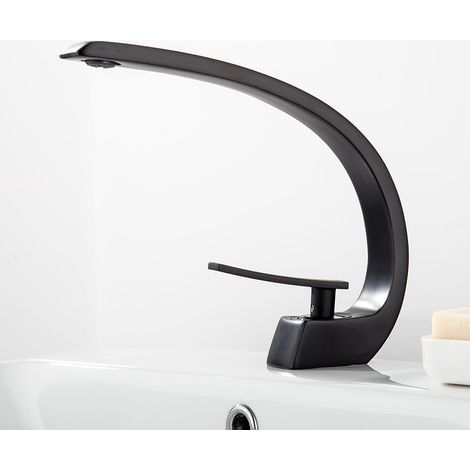 Black waterfall basin tap, ideal for bathrooms, hot and cold water tap. Water supply hose included. (1/5)