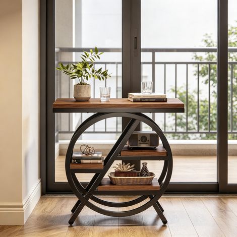 Table basse compacte à 4 niveaux avec étagère de rangement, idéale pour le salon ou la chambre. (1/5)